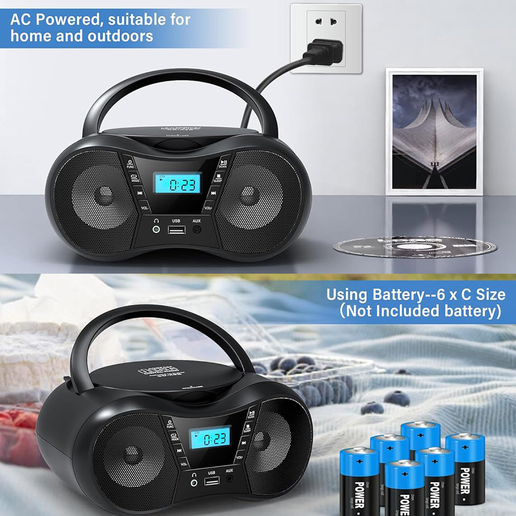 Portable CD Player Bluetooth Boombox CD Player AM/FM Radio High-fidelity Stereo Player Compatible for CD/CD-R/RW Radio for Home