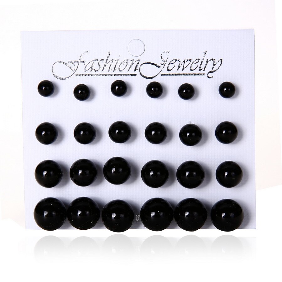 12 Paren/set Wit Gesimuleerde Parel Oorbellen Set Voor Vrouwen Sieraden Accessoires Piercing Ball Stud Oorbellen Kit Bijouteria Brincos: black