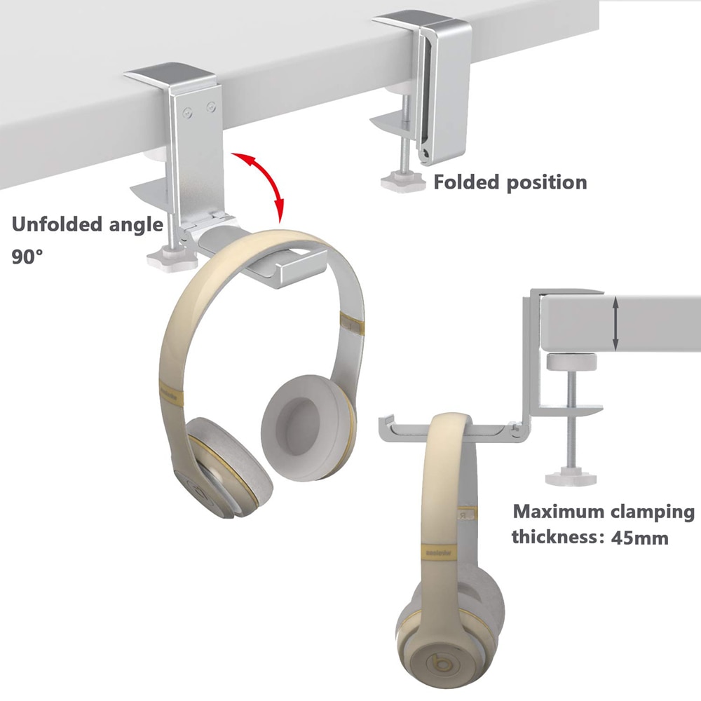 Universal headset bøjle hovedtelefon krog holder mount stand aluminiumslegering med klemme understøtter vandret lodret installation