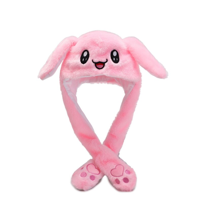 Cartoon Rabbit Ears Hat Lady Pinch Move Ears Toy Bunny Girlfriend Winter Kawaii Girl Shine Sombrero Cute Fluffy Cap: pink
