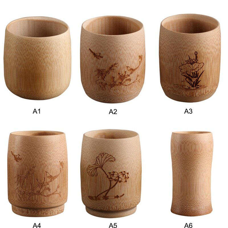 Japan Teaism Engraving Tea Cup Natural Bamboo Joint Wine Tea Cup for Home Tea Table Decoration Tea Ceremony Lotus Magpie Cupss.