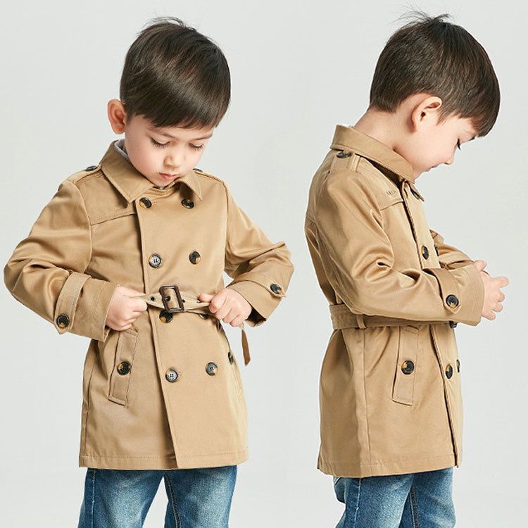Spring Autumn Trench Coats for Boy Kids Windbreaker Boy Jacket Waistband Teenager 2-7 Years Outerwear Children Parka
