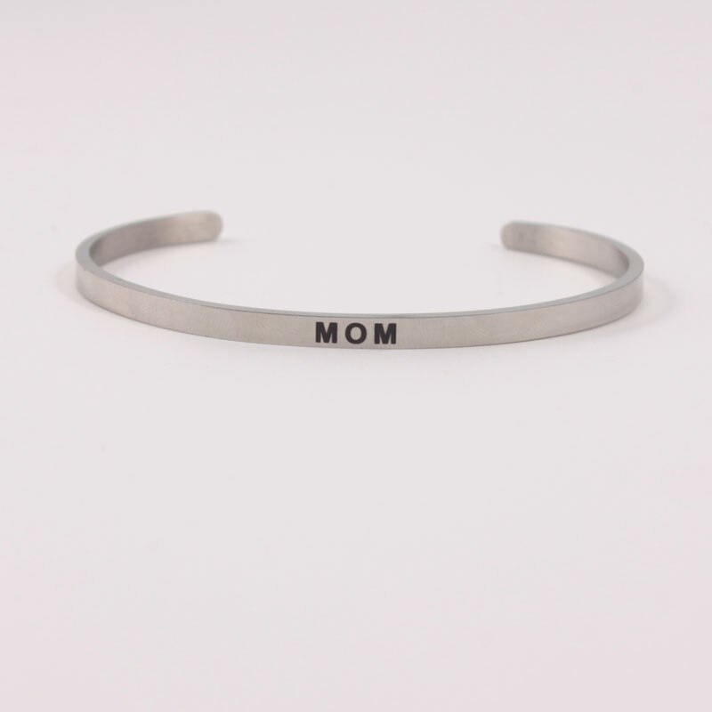 BELIEVE IN YOUR DREAMS Stainless Steel Positive Inspirational Quote Engraved Cuff Mantra Bracelet Bangle For Women Men: MOM