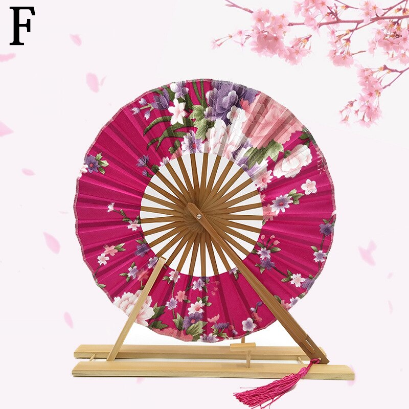 Classic Cherry Bloem Japanse Blossom Hand Fan Oppervlak Vouwen Bamboe Ronde Cirkel Fan Bruiloft Gunsten: F