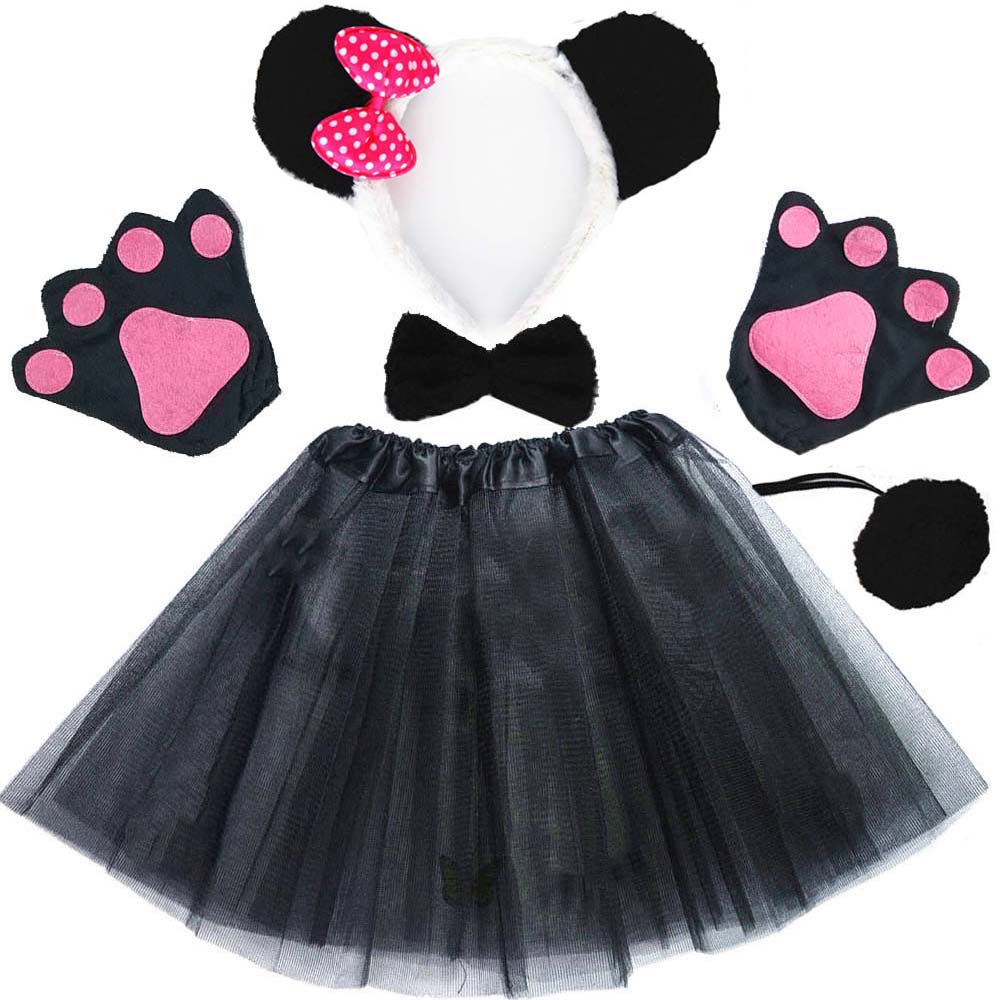Costume de Panda pour femmes et filles, bandeau Cosplay, jupe Tutu, cravate, patte de queue, blanc, noir, de fête d&#39;anniversaire, fête prénatale, Halloween
