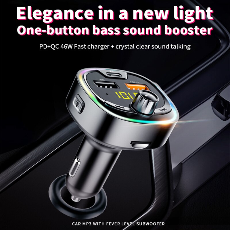 Transmetteur FM Bluetooth Voiture + Double Chargeur Rapide - Main Libre, Lecture USB, Affiche Tension Batterie.