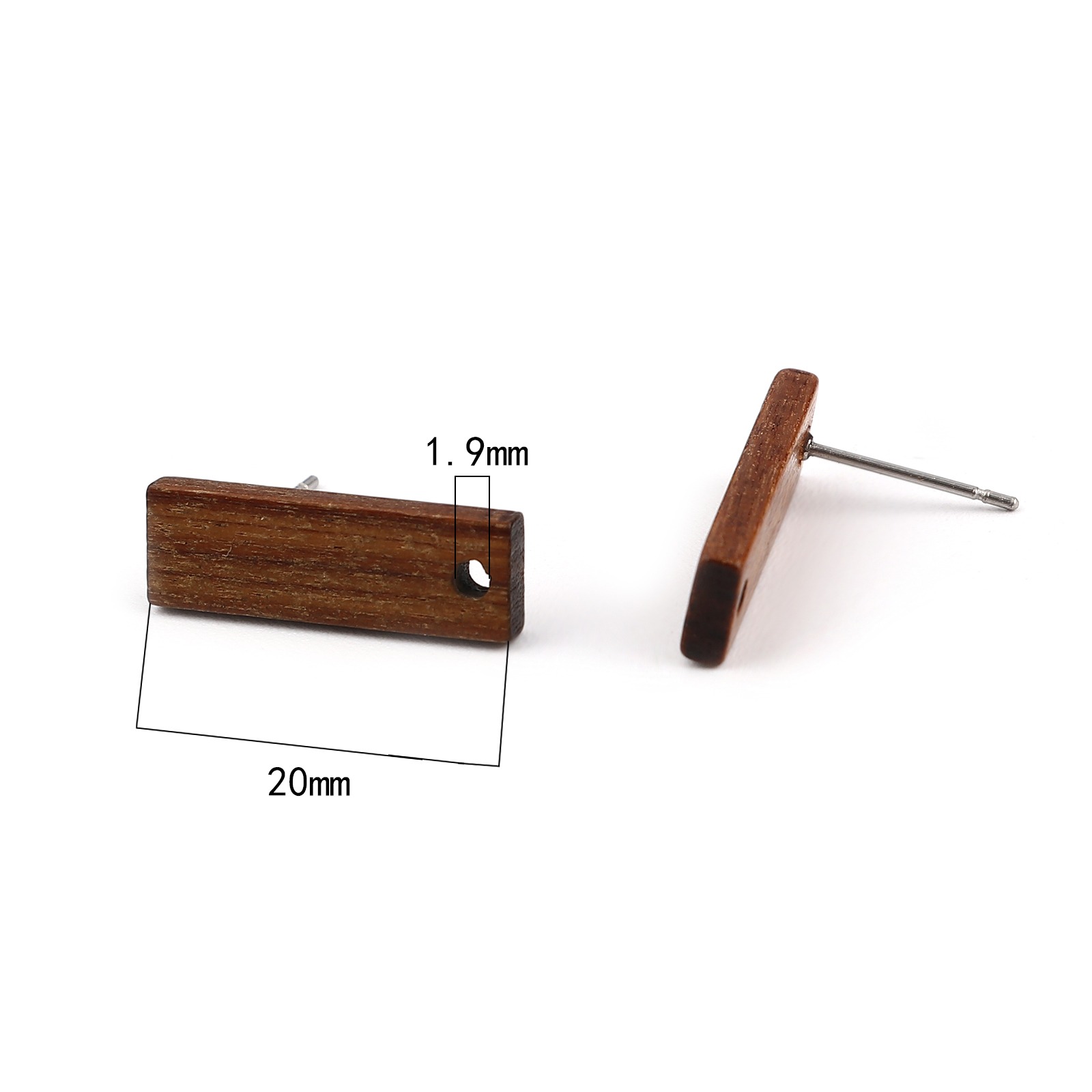 Pendientes de madera con pasador para la oreja, 10 piezas, redondos, de madera Natural, color blanco cremoso con lazo de 15mm de diámetro: PLATEADO