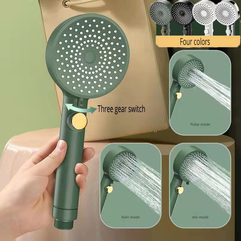 Wysokociśnieniowa głowica prysznicowa regulowana 3 tryby zielony czarny jeden klucz robić zatrzymania oszczędzania wody ręczny prysznic łazienkowy
