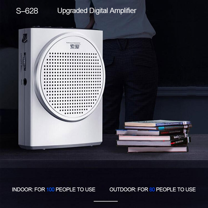 Soaiy S628 Draagbare Megafoon Voice Versterker Mini Luidspreker met Microfoon FM Radio Lichtgewicht Wearable Bedrade Speaker Voor Onderwijs