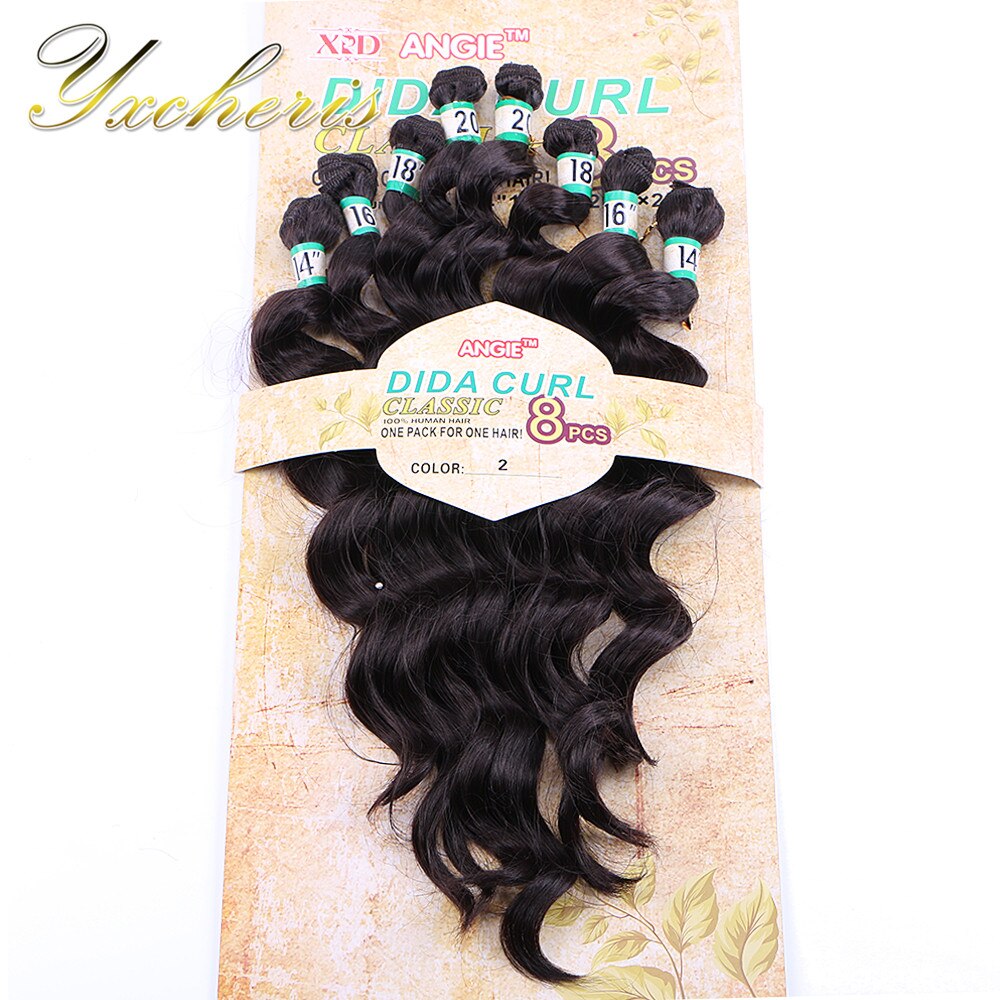 YxCheris 8Pcs/pack Synthetic Body Wave Hair Bundles 14" 16" 18" 20" Ombre Black Blond Double Weft Hair Weave Extensions