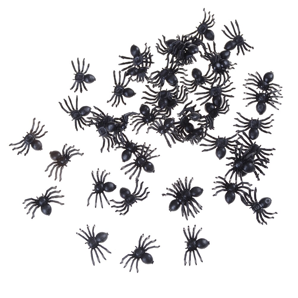 50Pcs 2Cm Realistische Halloween Decoratieve Spinnen Kleine Zwarte Plastic Nep Spider Speelgoed Grappige Grap Prank Props