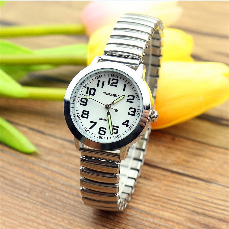 Relojes Para hombres mayores, y popular de Relojes, correa elástica Flexible, reloj de pulsera analógico unisex de acero inoxidable a la para amantes