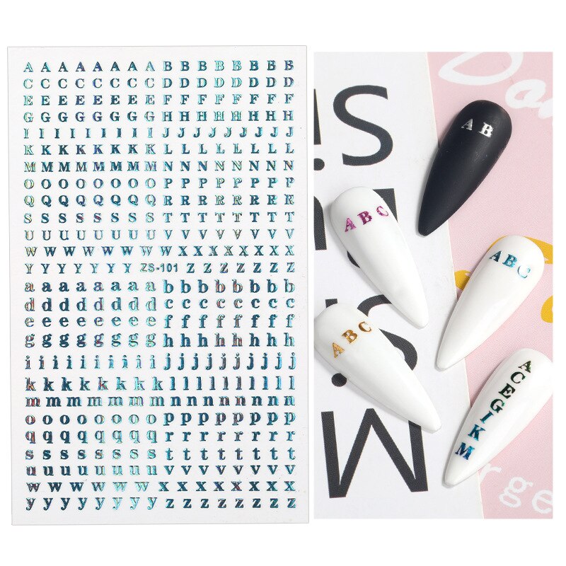 8 Kleuren Optioneel Brief Nail Sticker Kleuren 26 Alfabet Manicure Art Decorations Decals Foil Nail Sticker