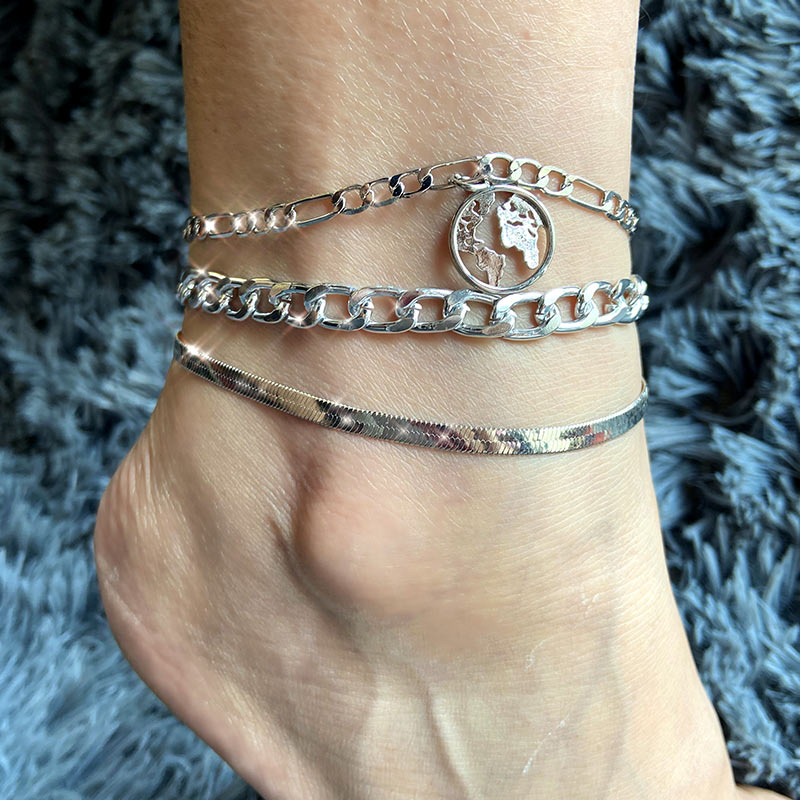 925 Silver Plated Double Leaf Anklet For Women – Fashion Ball Chain, 11 Inch Length