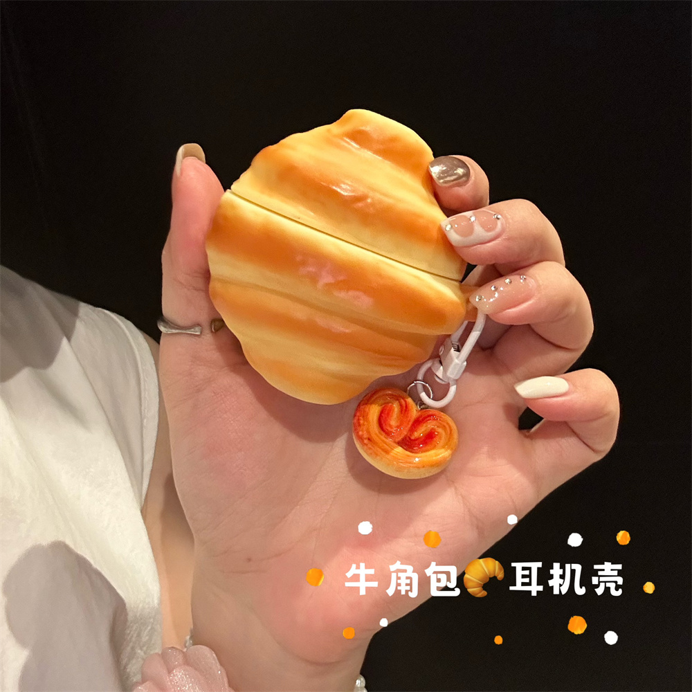 Für Apple AirPods 1 2 3 4 Pro 2 Hülle 3D Croissant Silikon Kopfhörer Schutzhülle mit Anhänger Kopfhörerhülle
