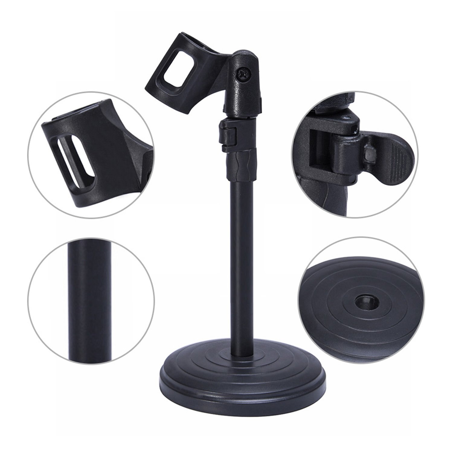 HBUDS Adjustable Foldable Desk Microphone Stand with Mic Clip for Meetings, Lectures and Podcasts