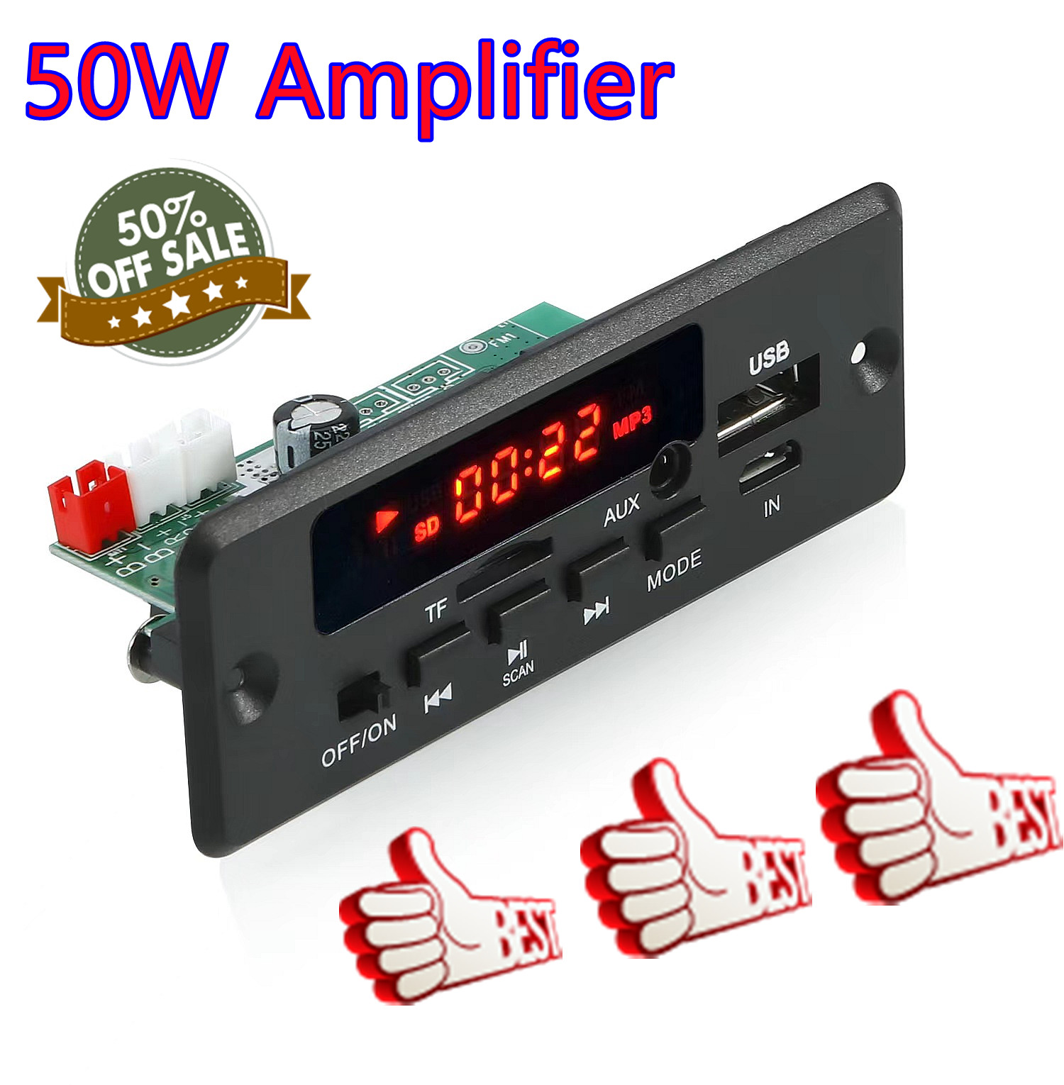 2*25W 50W Amplifier MP3 Player Decoder Board 6V-18V Bluetooth 5.0 Car FM Radio Module Support TF USB AUX