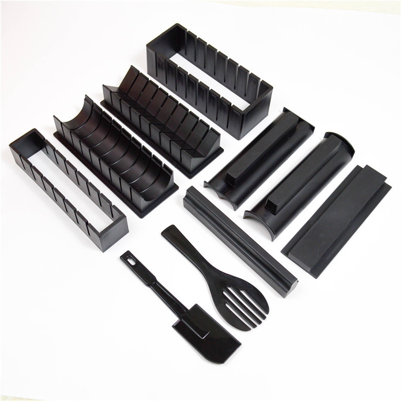 3/10/11Pcs/Set Sushi Maker Equipment Kit,Japanese Rice Ball Cake Roll Mold Sushi Multifunctional Mould Making Sushi Tools: 10Pcs-Black
