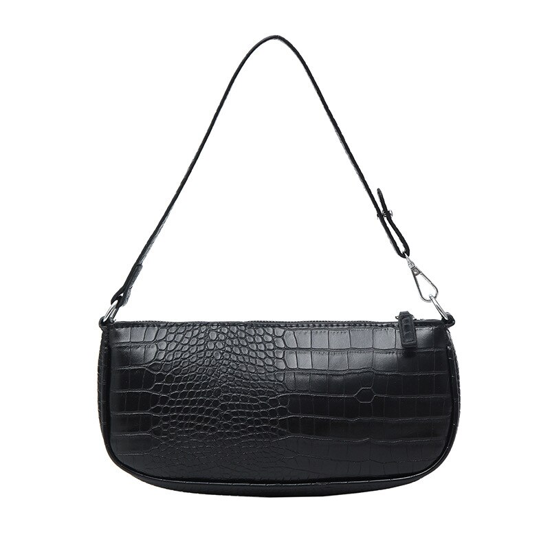 Aliwood merkevare enkel alligator krokodilleskinn kvinner skuldervesker stor kapasitet vintage wild armpit bag baguette bag håndveske: Svart