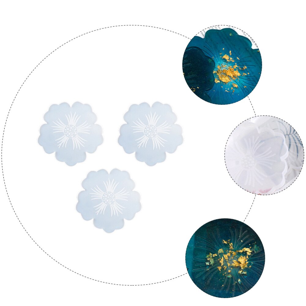 3Pcs Coaster Molds for Resin Casting Flower Epoxy Craft DIY Coaster Making Molds