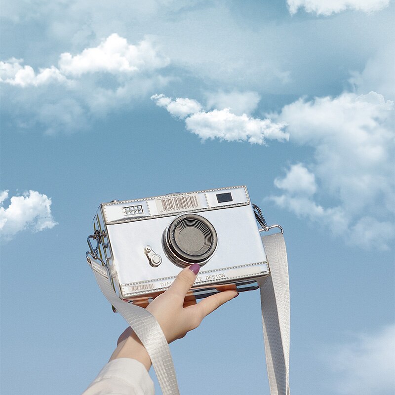 Sølv & sort retro kamera stil kvinder punge og håndtasker crossbody taske kvindelig skuldertaske afslappet clutch taske bolsas