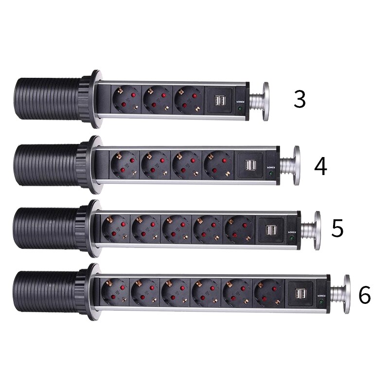 EU Plug 3/4/5/6 Desktop Hidden Socket Pull-out Lift Socket Electrical Socket Accessories 2 charge USB Aluminum Shelf: 5