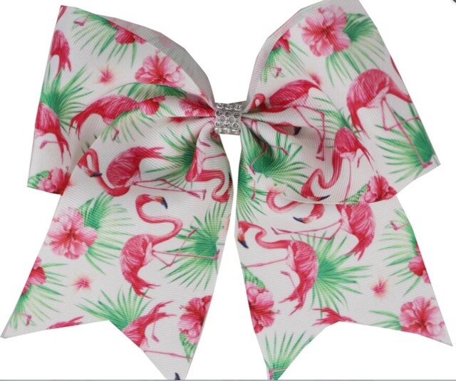 7 tommers trykt bling flamingo cheer buer hår buer med strikk / hårklemme hestehale for barn jente gjør det selv hår tilbehør: Farge 3