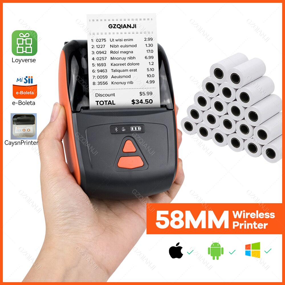 Draagbare 58Mm Sii Thermische Ontvangst Pos Printer Voor Android &amp; Ios Handheld Draadloze Bluetooth Maker Met Papier Roll Carry op Werkt