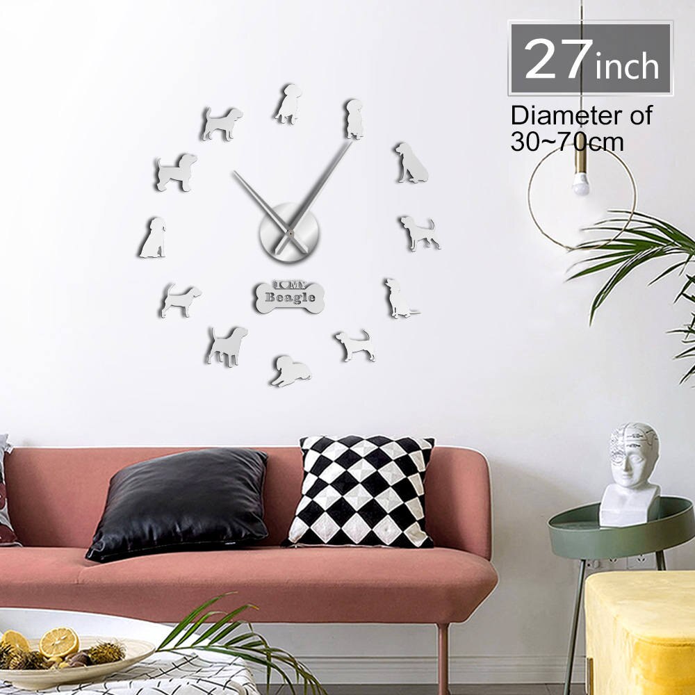 Marshall Beagle Portrait Oversized 3D DIY Wall Clock For Dog Lovers Quartz Acrylic Mirror Sticker Battery Operated Clock Watch