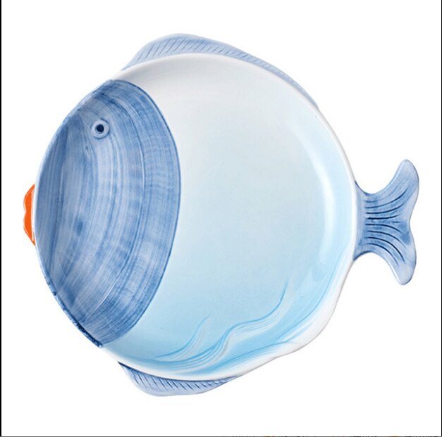 Cuencos y platos de cerámica con forma de pez, pintados a mano y esmaltados con dibujos animados, cuencos y platos para el hogar de un solo color.