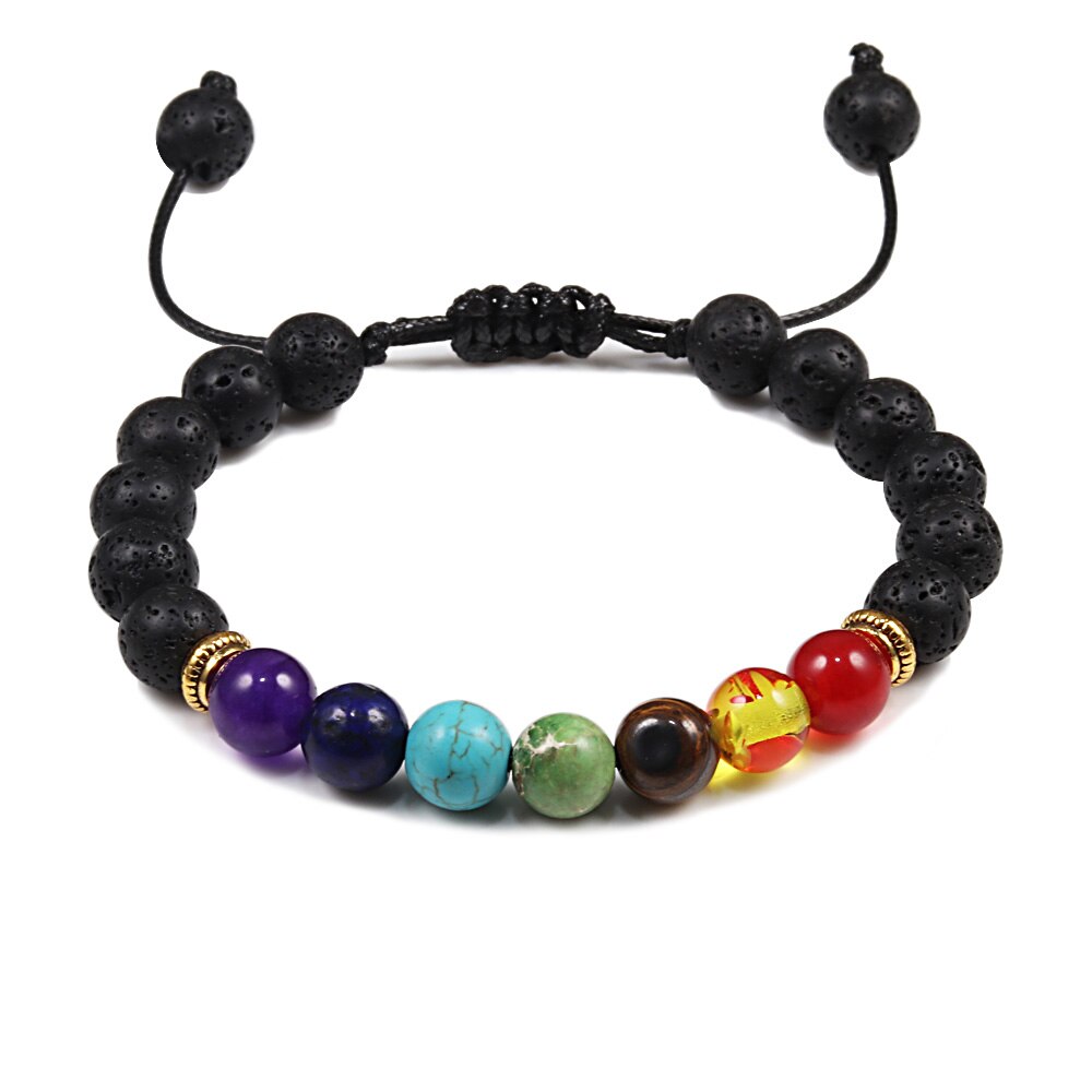 Mannen Vrouwen 7 Chakra Kralen Armbanden Armbanden Healing Tijgeroog Steen Chakra Gebed Charme Boeddha Armband Verstelbare Sieraden: Rhodium Plated