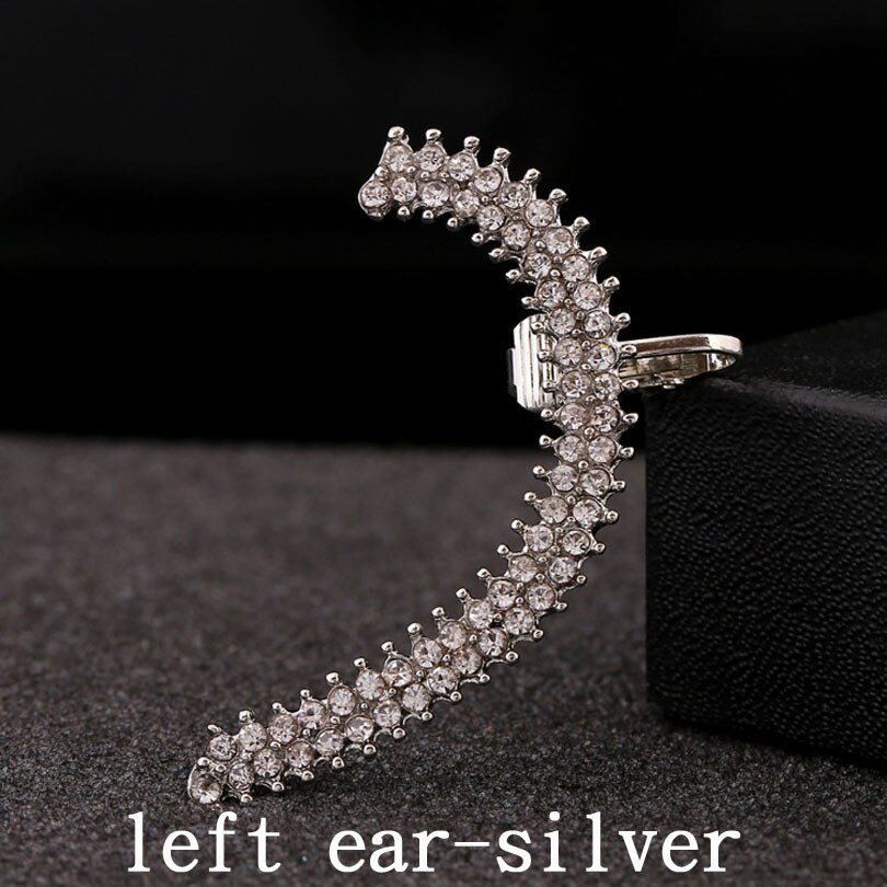 Punk européen et américain populaire complet strass oreille manchette femmes de mariage bijoux plein cristal Clip boucles d'oreilles: Left ear silver