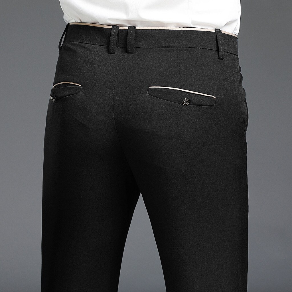 Business Casual Man Pants Slim Men's Solid Casuall Slim Zippered Business Pants Long Trousers 28-38