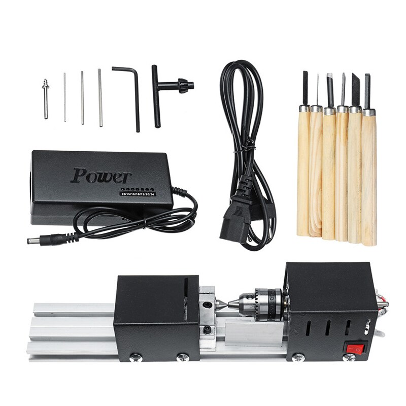 DC12-24V 200W CNC mini tokarka koraliki maszyna stolarka DIY tokarka standardowy zestaw z mocą nóż robić rzeźbienia tokarka robić drewna + 6 rzeźba ostrze