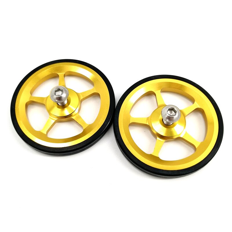 Litepro Easy Wheel Brompton Rear Rack Easywheel Extension Bar Telescopic Rod Folding Bike Accessories: Gold -Wheel 1pair