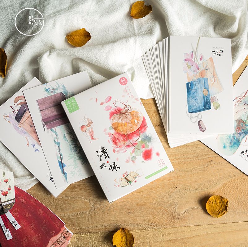 30Sheets/Set Chinese Watercolor Aesthetic Series Postcard/Greeting Card/Message Card/Birthday Letter Envelope Card