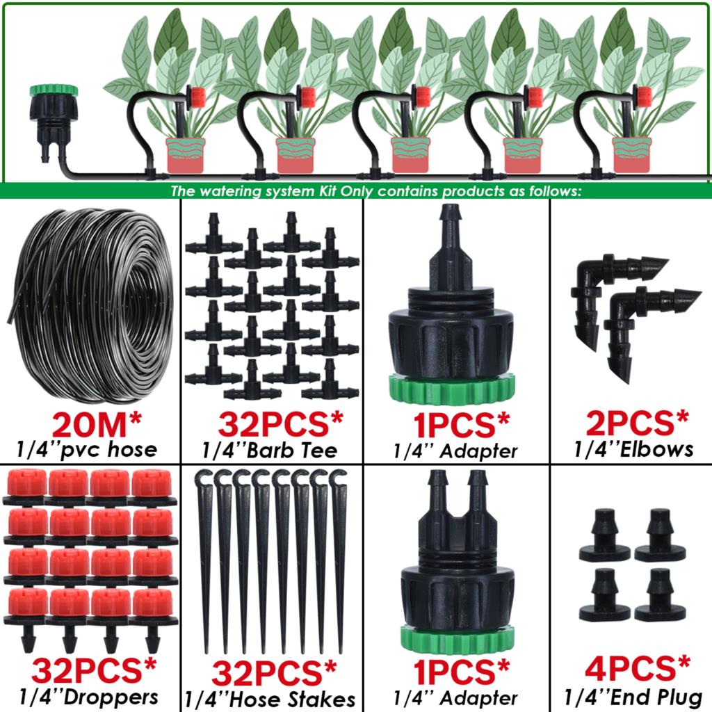 Sprycle 5-50M Greenhouse Automatic Self Watering System Kit 4/7mm Garden Micro Drip Irrigation Dropper DIY for Pot Plants Lawn: Burgundy