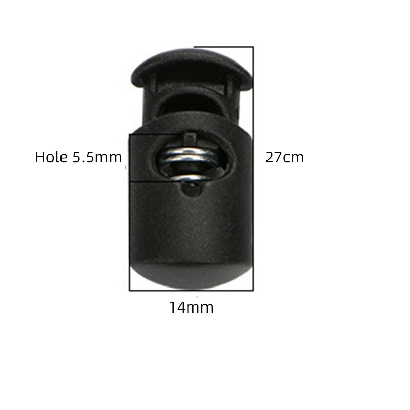 10 Pcs Cord End Cylinder Shape Single Hole Elastic Spring Buckle Plastic Buckle Adjustment Buckle Bag Buckle: Black-27x14