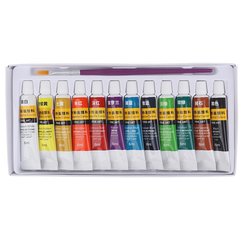 6 Ml 12 Verschillende Kleur Professionele Acryl Verf Aquarel Set Hand Muur Schilderen Borstel Geschikt Voor Schilderen
