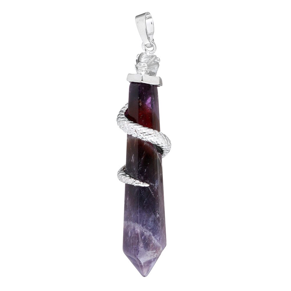 Natural Gem Stones Malachite Quartz Opal Charm Pendants Jewelry Pendulum Silver color Plated Dragon Animal Pendant: amethyst