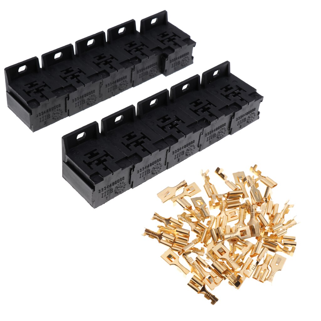 30A-80A 5 Pin Relay Connector Socket with 50xTerminals, Car Truck Vehicle Relay Case Holder(10 Sets)