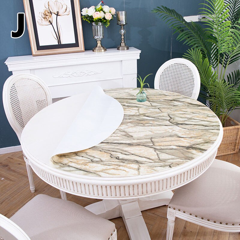 Dia 60cm Round PVC Waterproof Tablecloth Plastic Oilproof Table Cloth Soft No-wash Table Cloth For Home Kitchen Decor: J