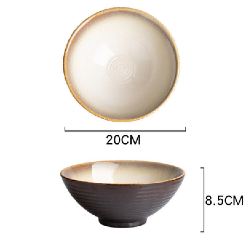 8 Inch Retro Ceramic Ramen Bowl Bamboo Hat Large Soup Bowls Household Fruit Beef Instant Noodle Bowl Japanese Commerce Tableware: H