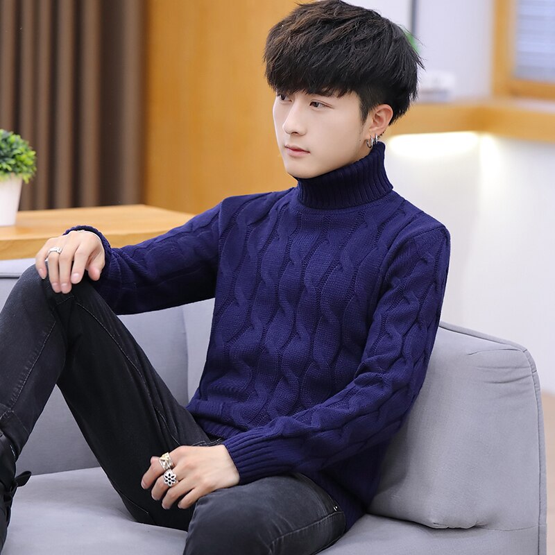 Mens Turtleneck Sweaters and Pullovers Winter Casual Solid Knitted Turtleneck Wool Sweater Men Pullover Homme