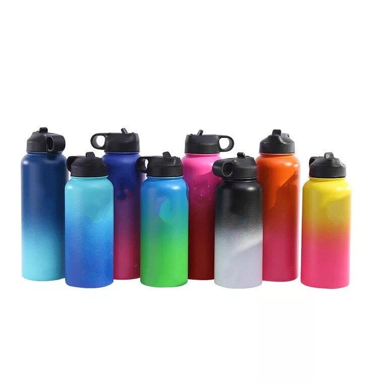 7 kleuren Kleurrijke Geïsoleerde Rvs Water Flessen 18 OZ/32 OZ/40 OZ Brede Mond met thermoskan Sport Deksels