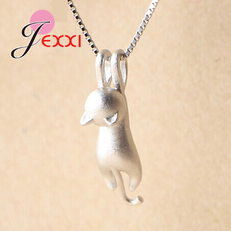 Real 925 prata esterlina bonito gato pingentes colar feminino/meninas festa acessório bonito animal design senhora presentes jóias