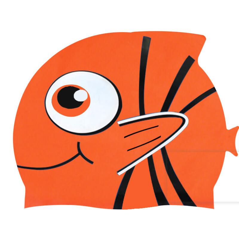 Children Cartoon Swimming Cap Silicone Diving Waterproof Swim Hat Kids Girl Boy Favor Bathing Cap With Fish Shark Pattern: orange
