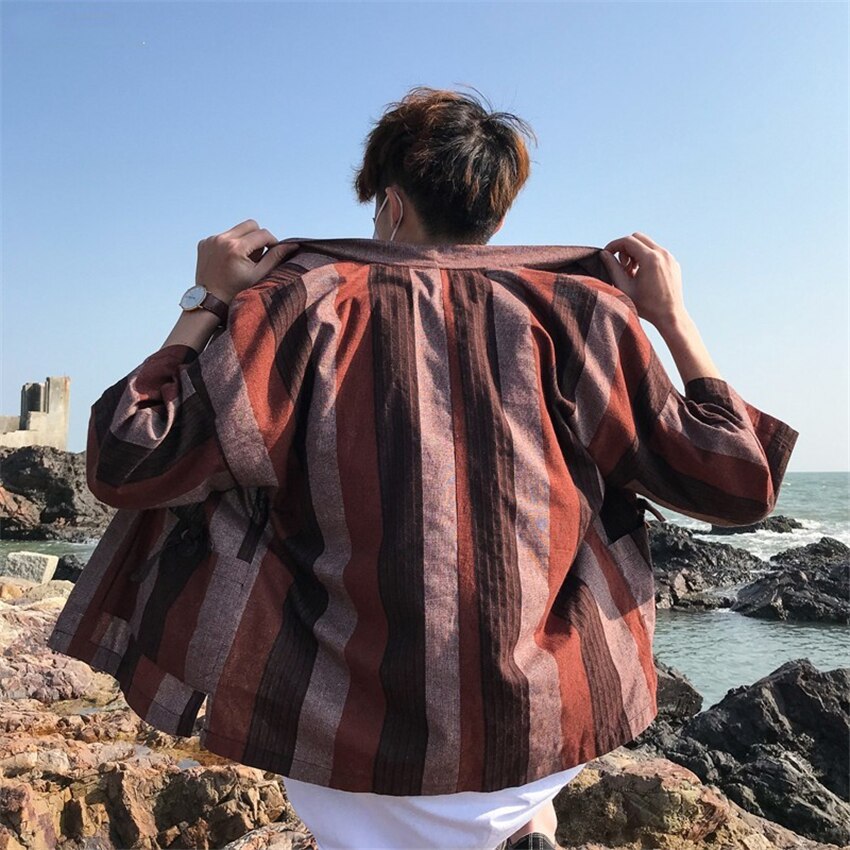 Style Japonais Moderne Kimono Japonais Homme - Cardigan Traditionnel Style Streetwear - Léger Et Confortable Pour été Manteau Léger Polyester