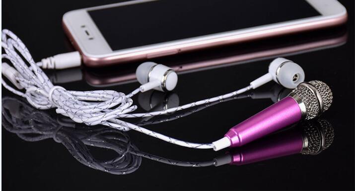 Protable K Song Mini Microphone earphone Universal KTV Karaoke Mobile Phone Computer Microphone headset Toy: Rose red