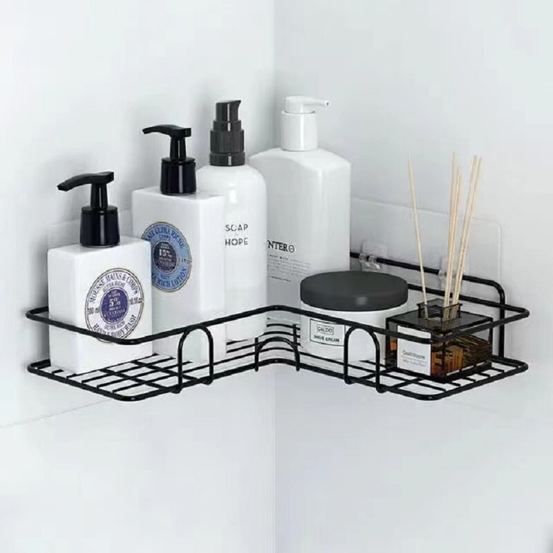 Etagère ventouse pour salle de bain ou cuisine, poinçon, cadre d'angle, fer forgé, rangement de shampoing et accessoires